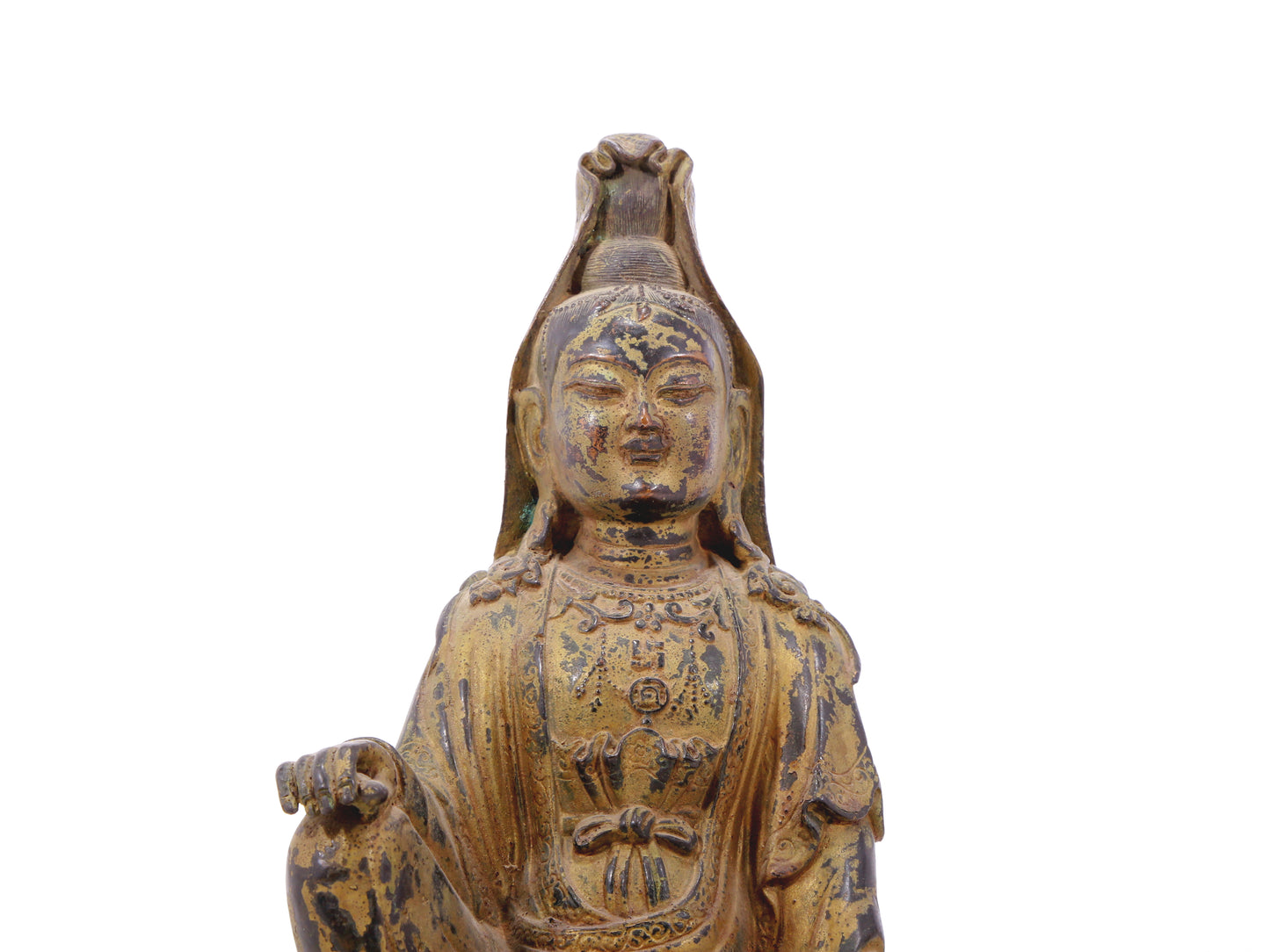 A serene gilt bronze Guanyin statue