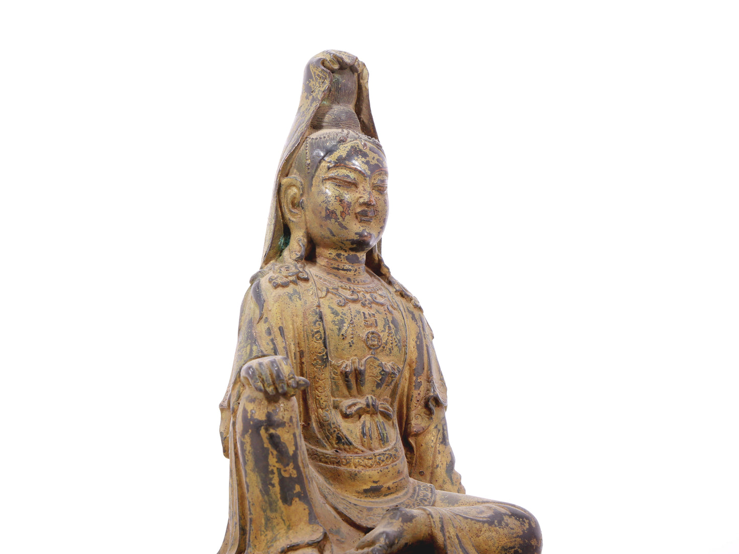 A serene gilt bronze Guanyin statue