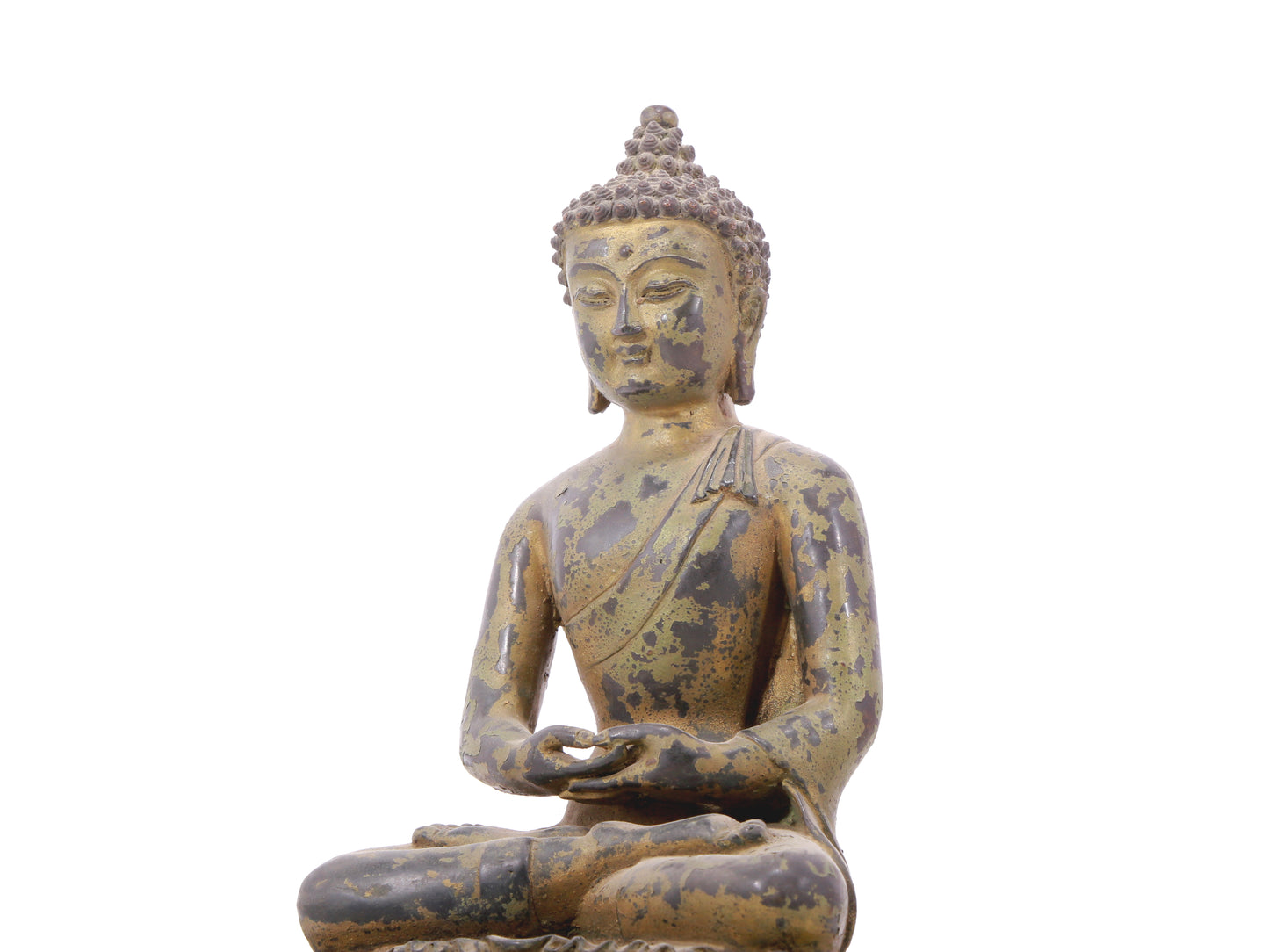 A serene gilt bronze statue of Gautama Buddha