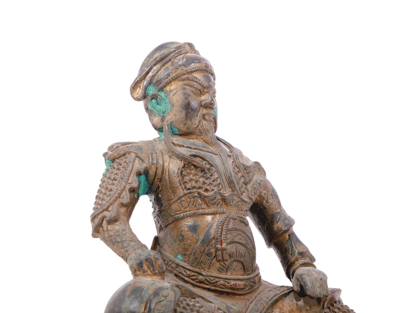 A serene gilt bronze statue of Guan Gong