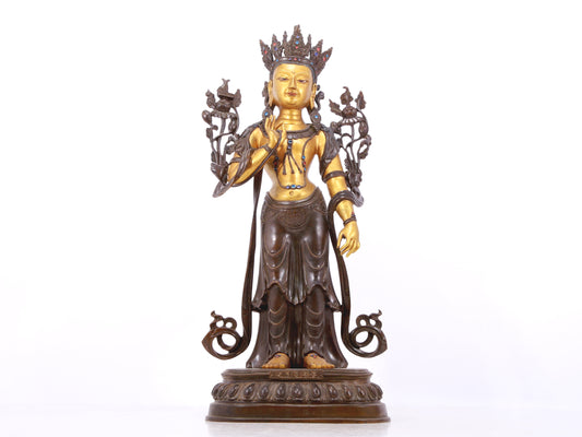 A stunning gilt bronze statue of Manjushri Bodhisattva