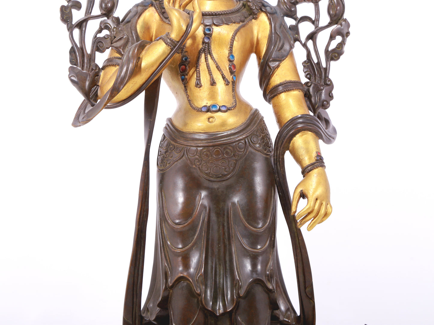 A stunning gilt bronze statue of Manjushri Bodhisattva