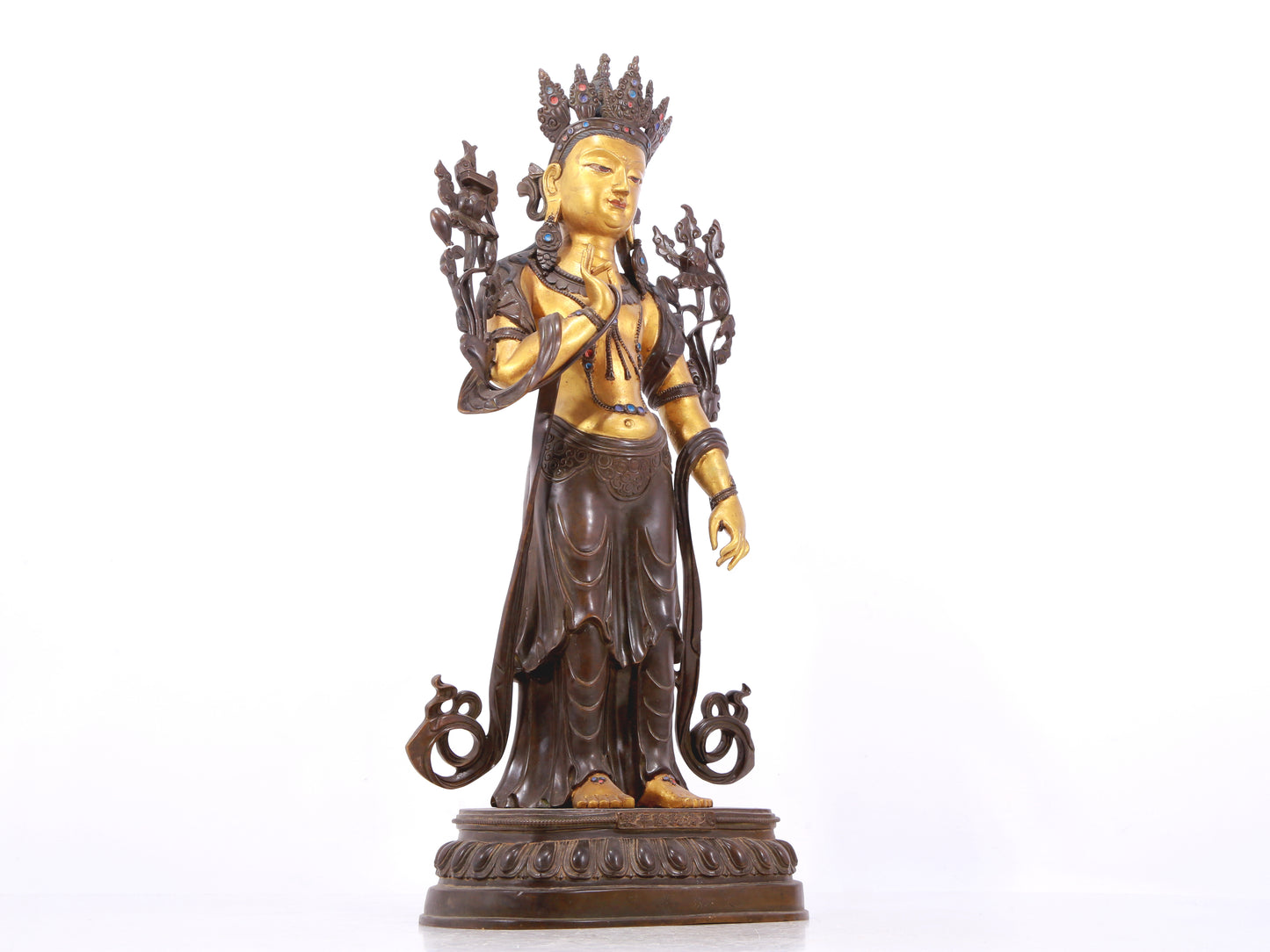 A stunning gilt bronze statue of Manjushri Bodhisattva