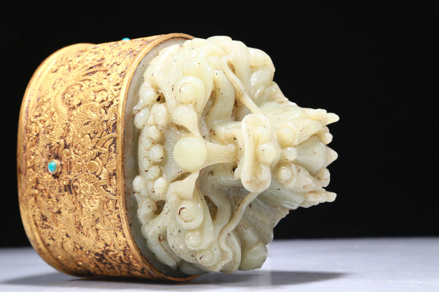 An Elaborate White Jade Gilt-Bronze-Mounted 'Dragon' Seal