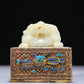 An Elaborate White Jade Gold-Mounted Blueing 'Dragon' Seal With A Gilt-Bronze 'Dragon' Stand