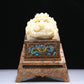 An Elaborate White Jade Gold-Mounted Blueing 'Dragon' Seal With A Gilt-Bronze 'Dragon' Stand