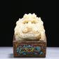 An Elaborate White Jade Gold-Mounted Blueing 'Dragon' Seal With A Gilt-Bronze 'Dragon' Stand