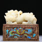 An Elaborate White Jade Gold-Mounted Blueing 'Dragon' Seal With A Gilt-Bronze 'Dragon' Stand