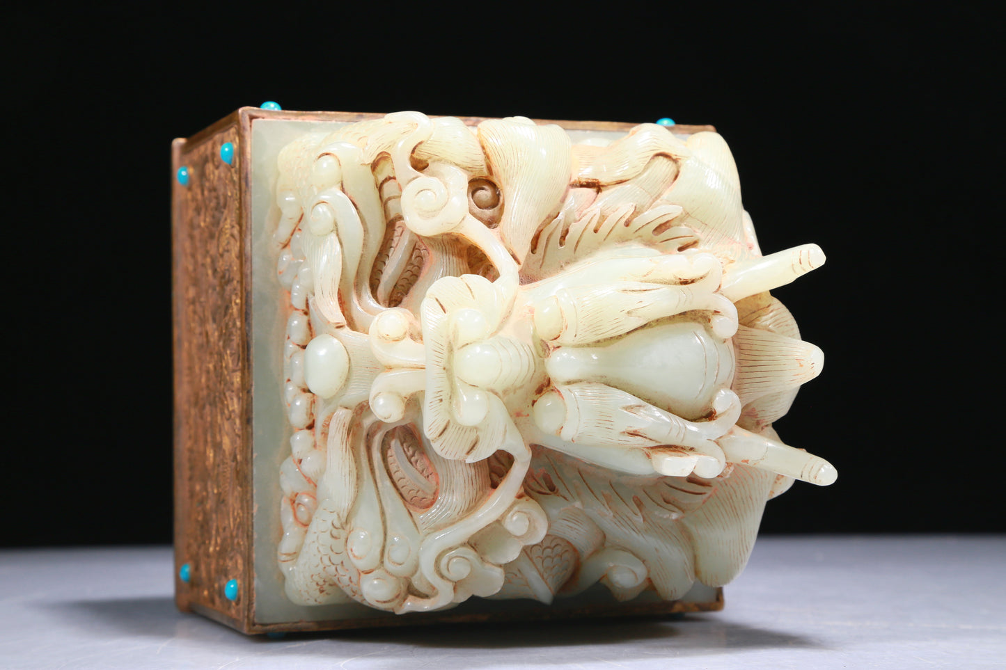 An Elaborate White Jade Gilt-Bronze-Mounted 'Dragon' Seal