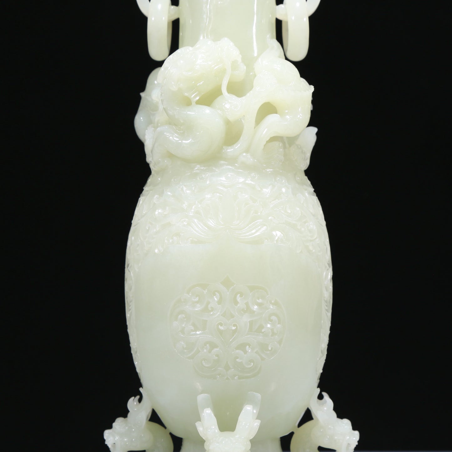 An Elaborate White Jade 'Scrolling Lotus& Dragon' Vase