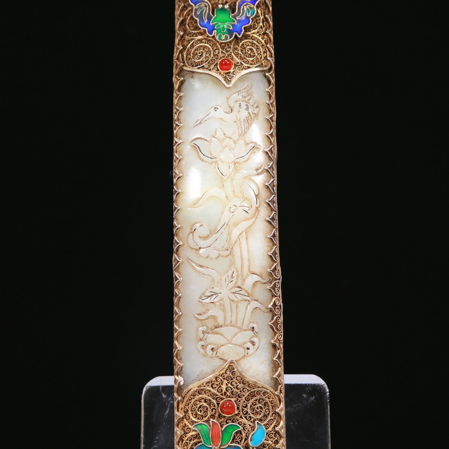 An Elaborate White Jade Gold-Mounted 'Bird& Flower' Ruyi Scepter