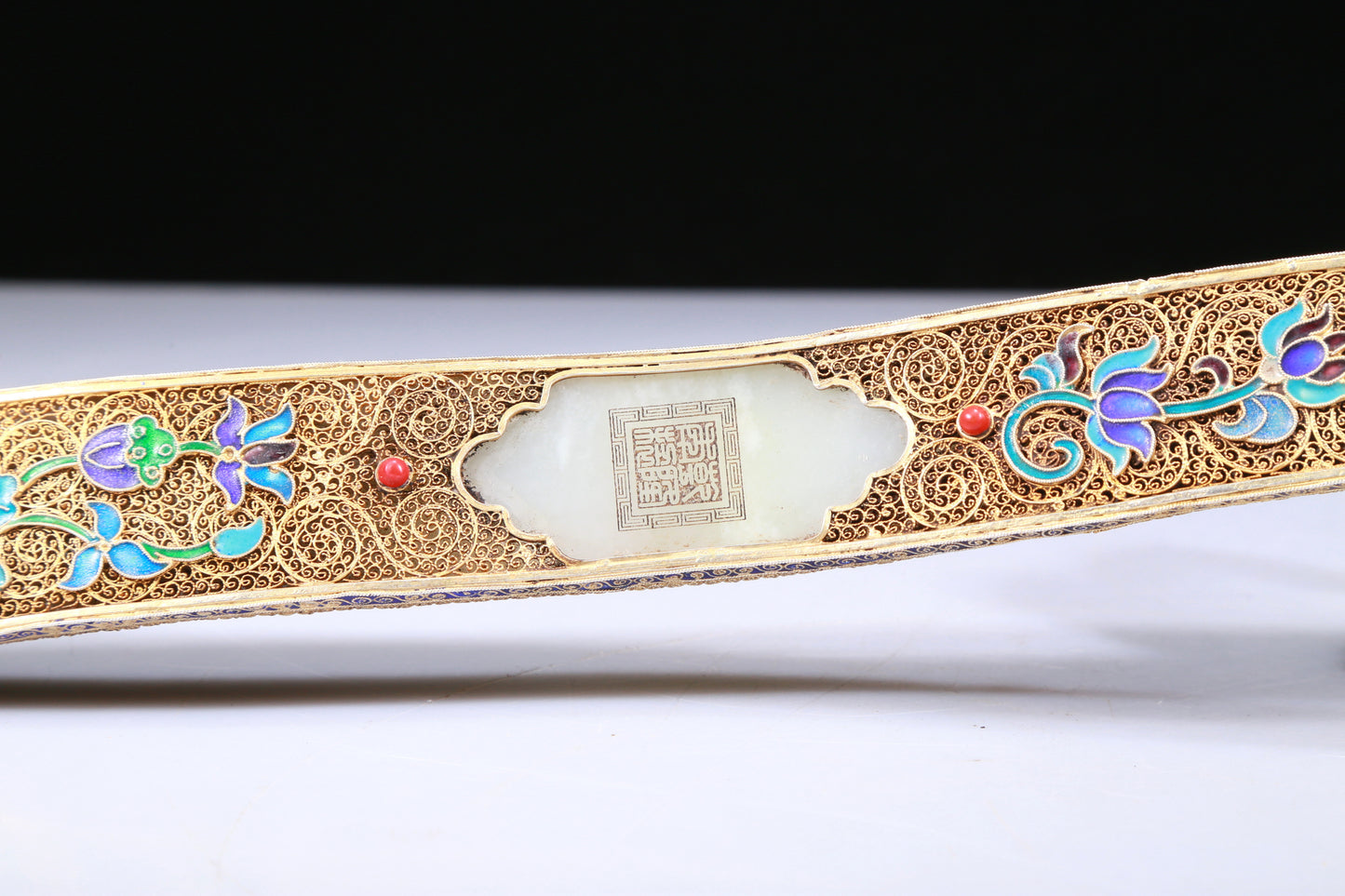 An Elaborate White Jade Gold-Mounted 'Bird& Flower' Ruyi Scepter