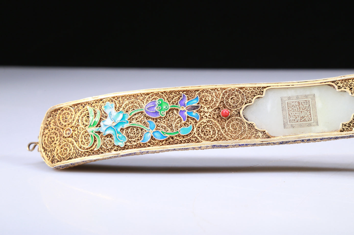 An Elaborate White Jade Gold-Mounted 'Bird& Flower' Ruyi Scepter