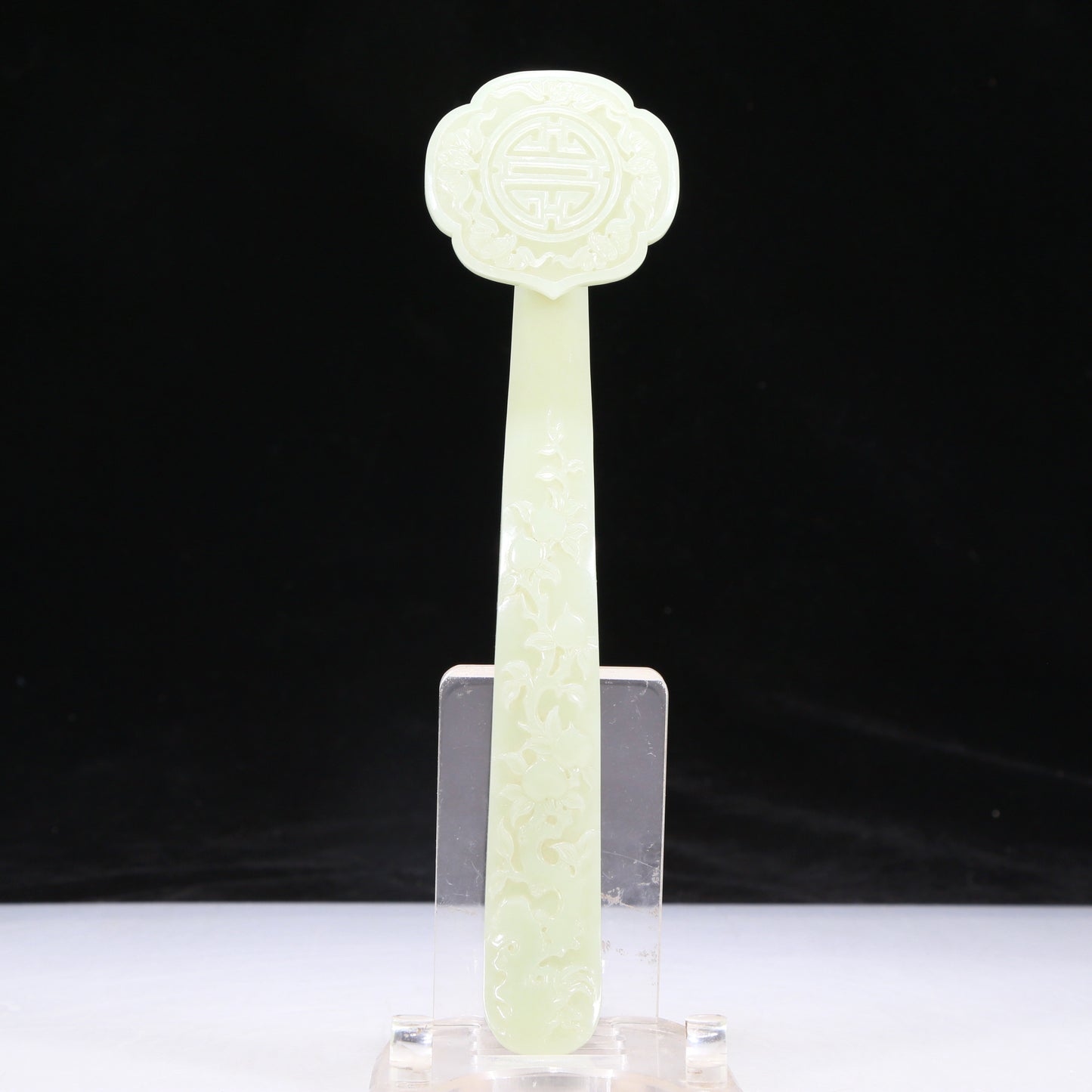 An Elaborate Imperial White Jade 'Bat& Peach' Ruyi Scepter With Imperial Poem Inscriptions From Qianlong Period