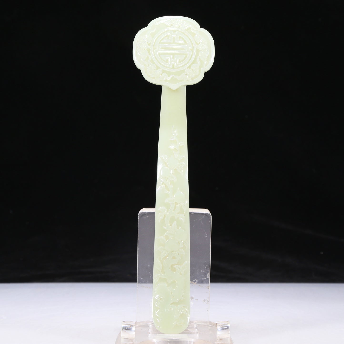 An Elaborate Imperial White Jade 'Bat& Peach' Ruyi Scepter With Imperial Poem Inscriptions From Qianlong Period