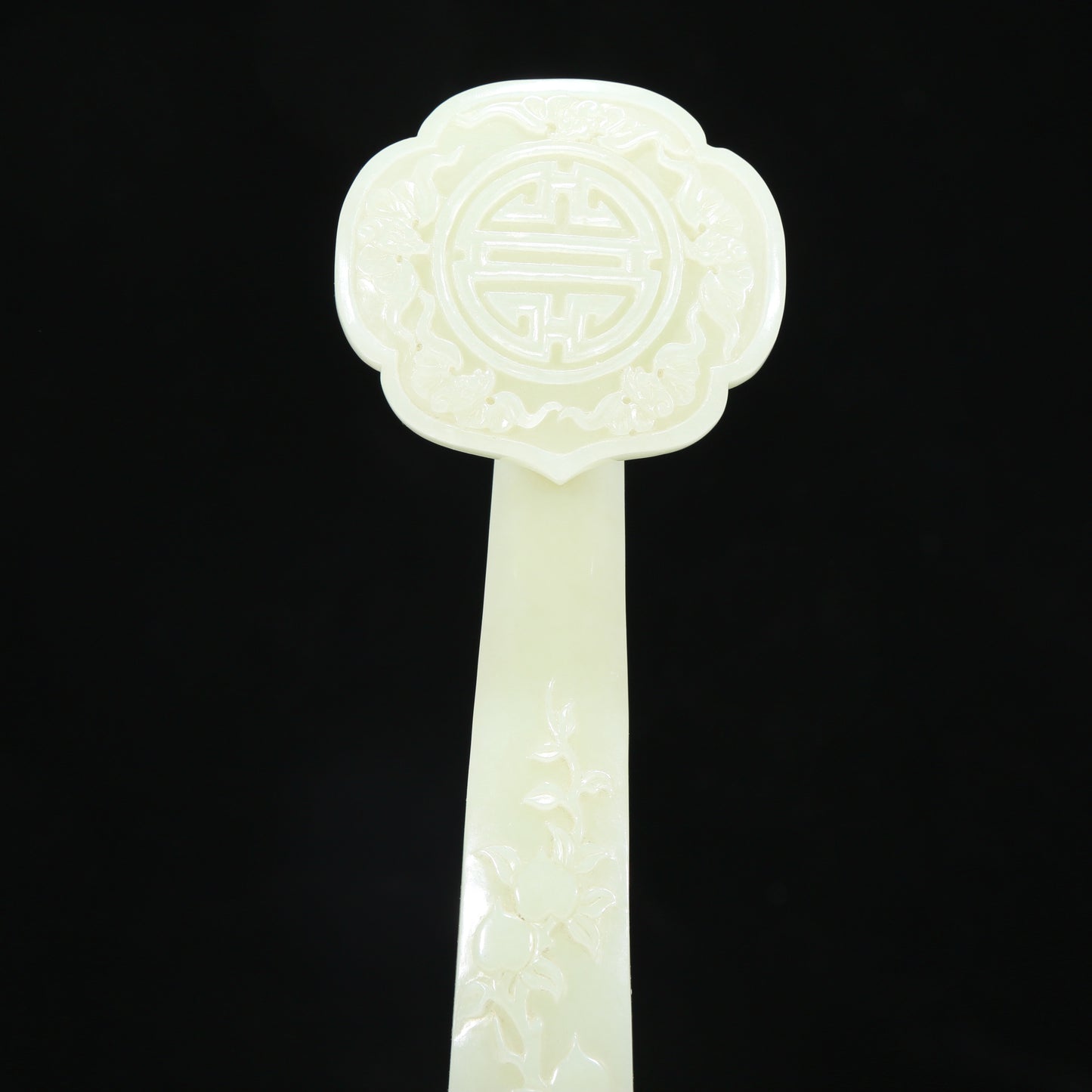 An Elaborate Imperial White Jade 'Bat& Peach' Ruyi Scepter With Imperial Poem Inscriptions From Qianlong Period