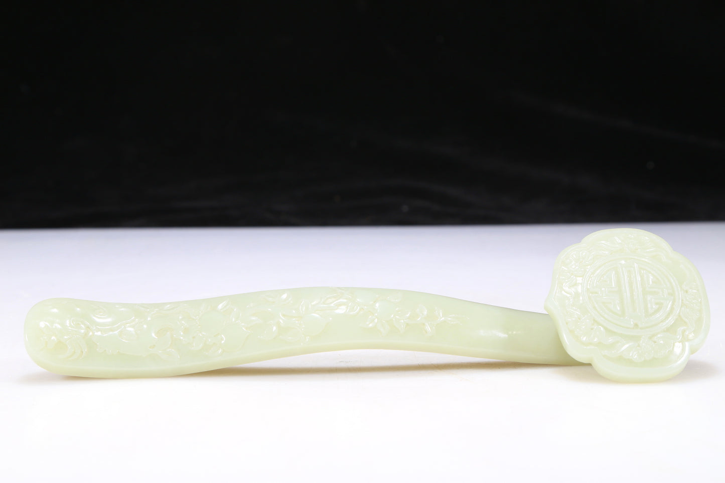 An Elaborate Imperial White Jade 'Bat& Peach' Ruyi Scepter With Imperial Poem Inscriptions From Qianlong Period