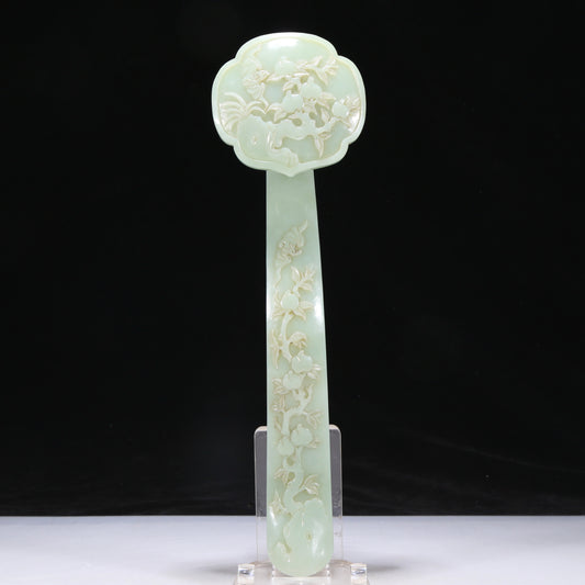 An Elaborate Imperial White Jade 'Bat& Peach' Ruyi Scepter With Poem Inscriptions