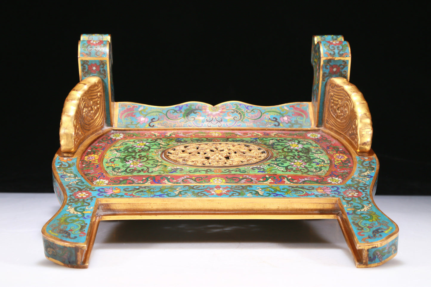 An Elaborate Imperial Cloisonne White Jade-Inlaid 'Dragon& Auspicious Cloud' Table Screen With Imperial Poem Inscriptions From Qianlong Period