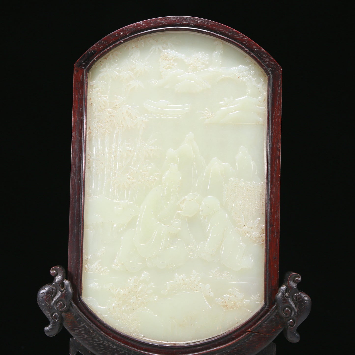 An Elaborate Imperial Zitanwood White Jade-Inlaid 'Figure' Table Screen