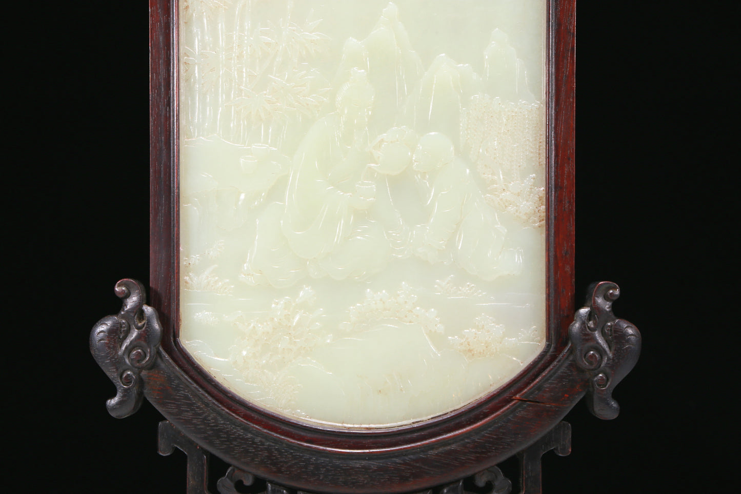 An Elaborate Imperial Zitanwood White Jade-Inlaid 'Figure' Table Screen