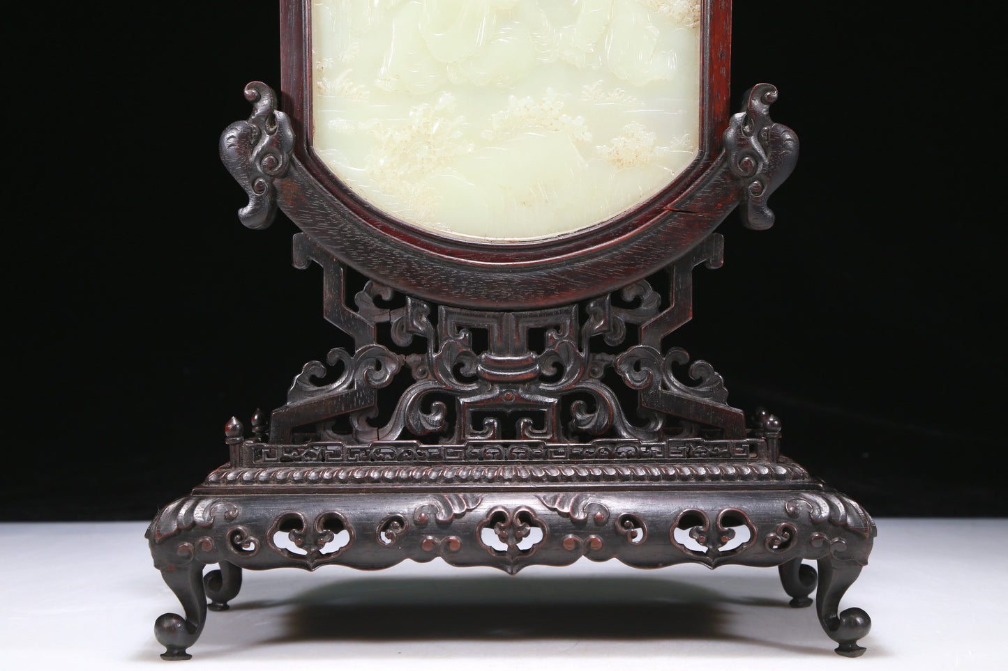 An Elaborate Imperial Zitanwood White Jade-Inlaid 'Figure' Table Screen