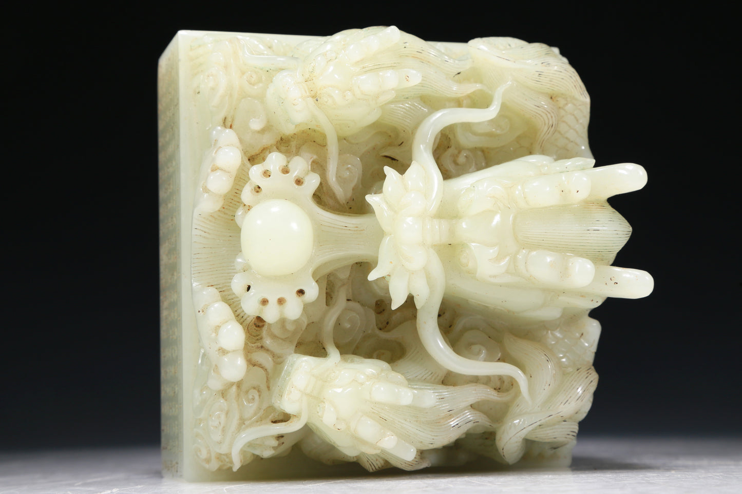 A Marvelous White Jade 'Dragon' Seal With Poem Inscriptions