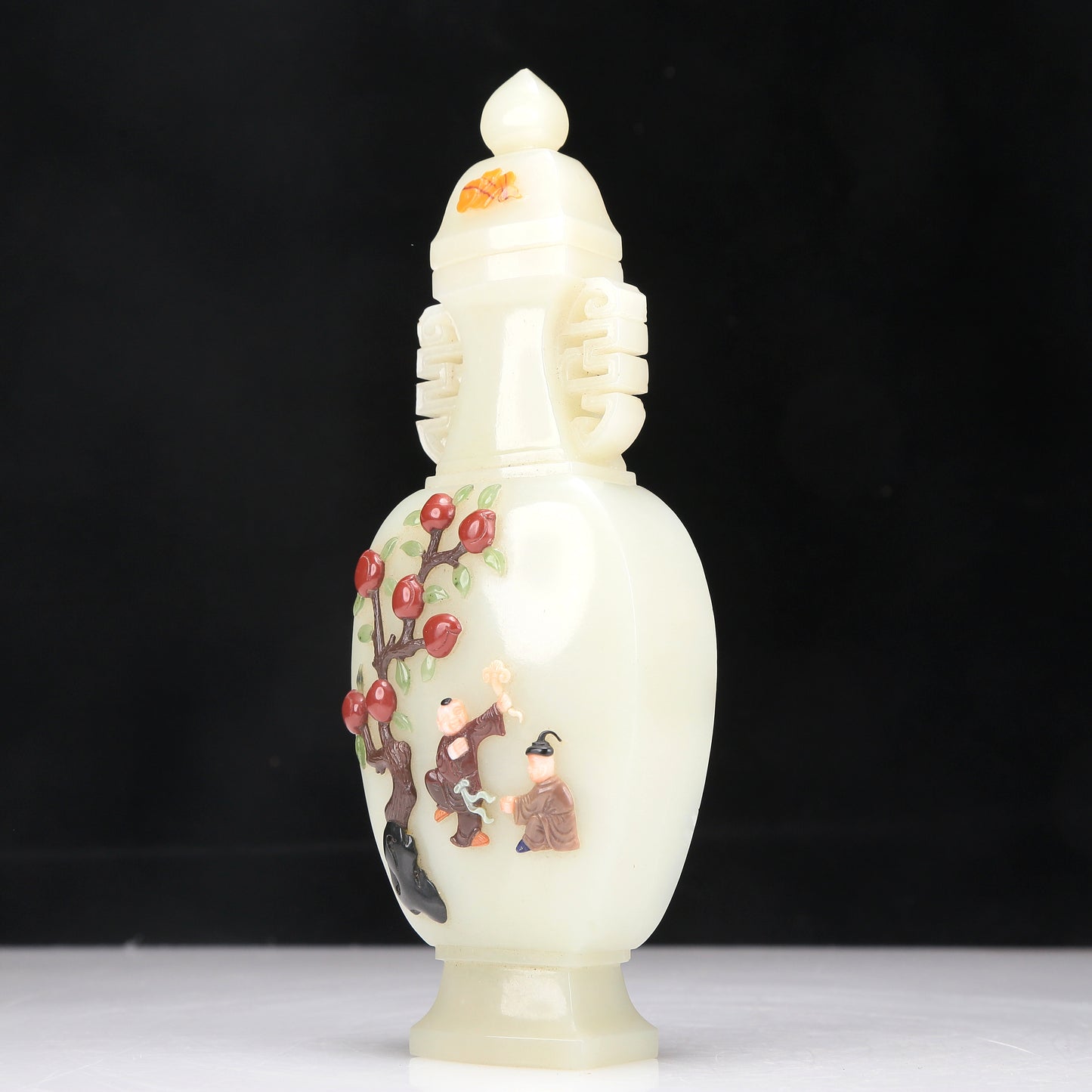 A Superb White Jade Gem-Inlaid 'Figure' Vase And Cover