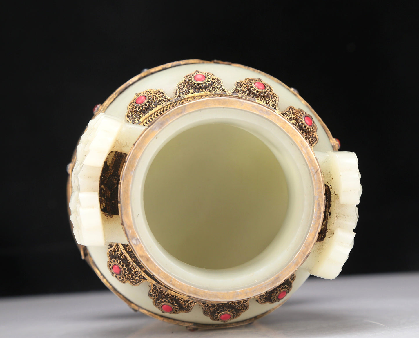 A Superb White Jade Gilt-Silver-Mounted Blueing 'Animal Mask' Tripod Censer And Cover