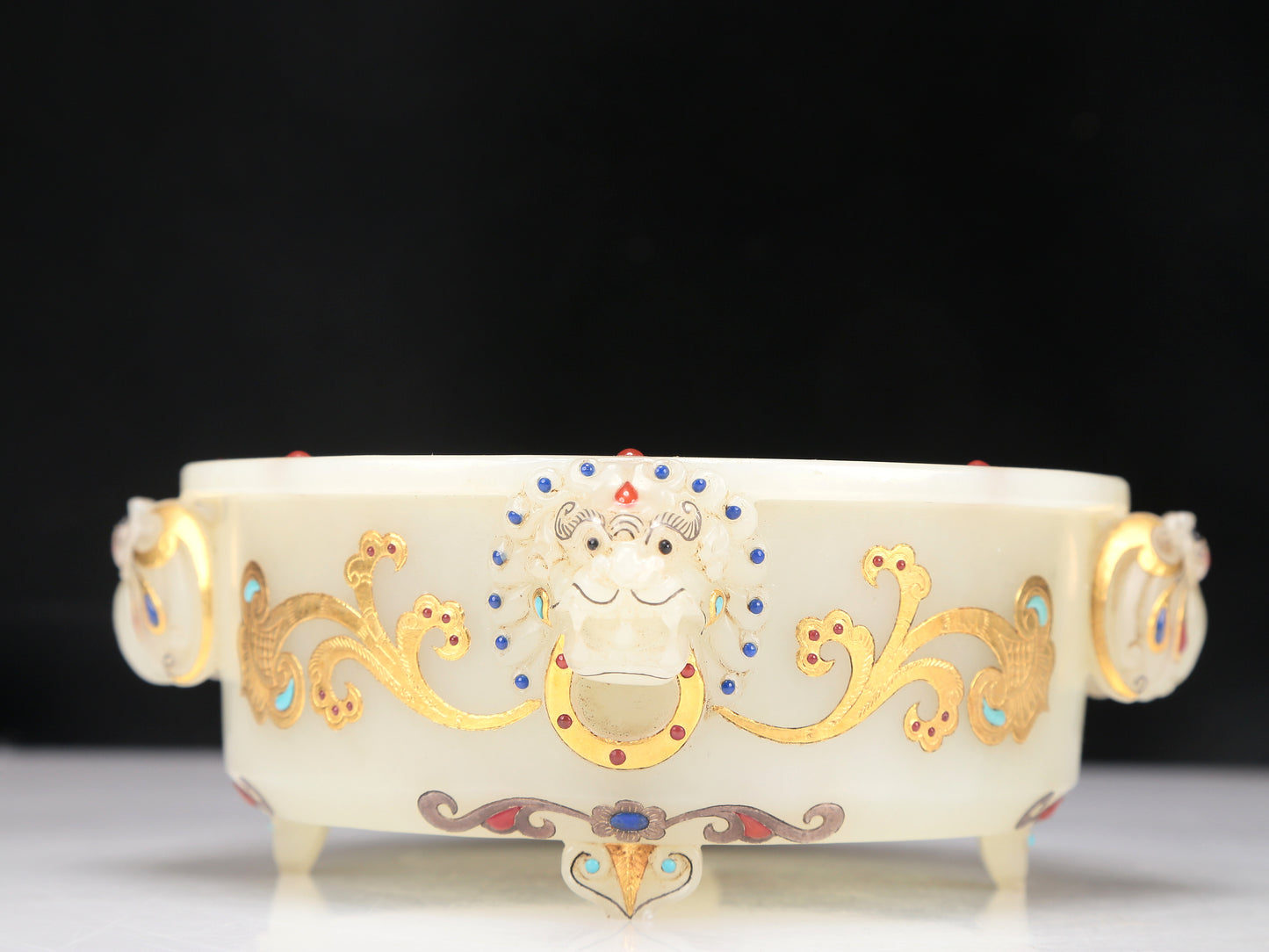 A Fabulous Imperial White Jade Gold-Mounted Gem-Inlaid Bat-Handled Censer