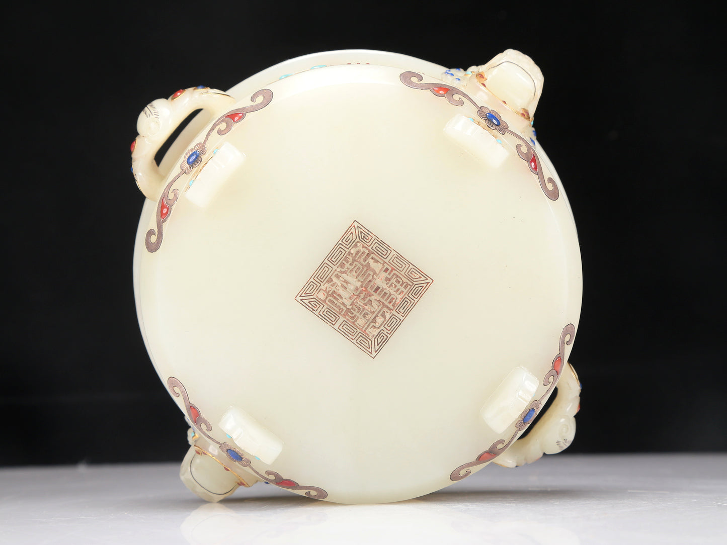 A Fabulous Imperial White Jade Gold-Mounted Gem-Inlaid Bat-Handled Censer