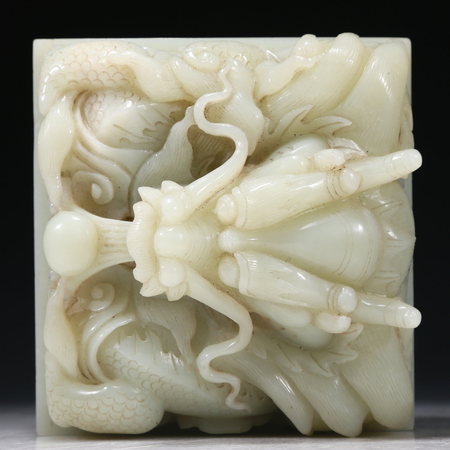 A Marvelous White Jade 'Dragon' Seal With Poem Inscriptions