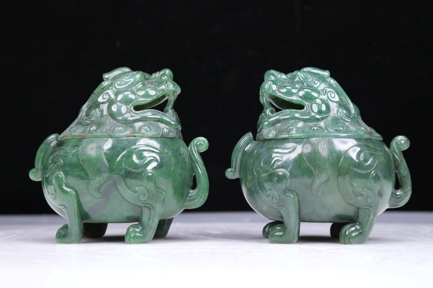 An Excellent Pair Of Imperial Jasper Lion-Form Censers