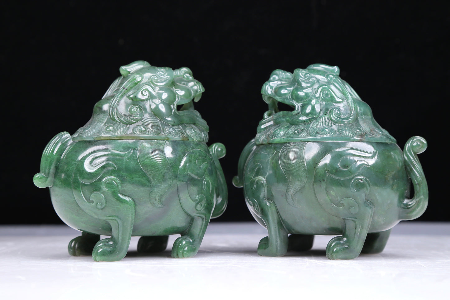 An Excellent Pair Of Imperial Jasper Lion-Form Censers