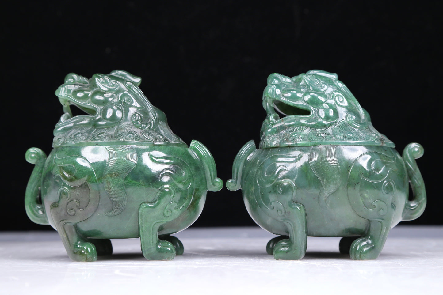 An Excellent Pair Of Imperial Jasper Lion-Form Censers