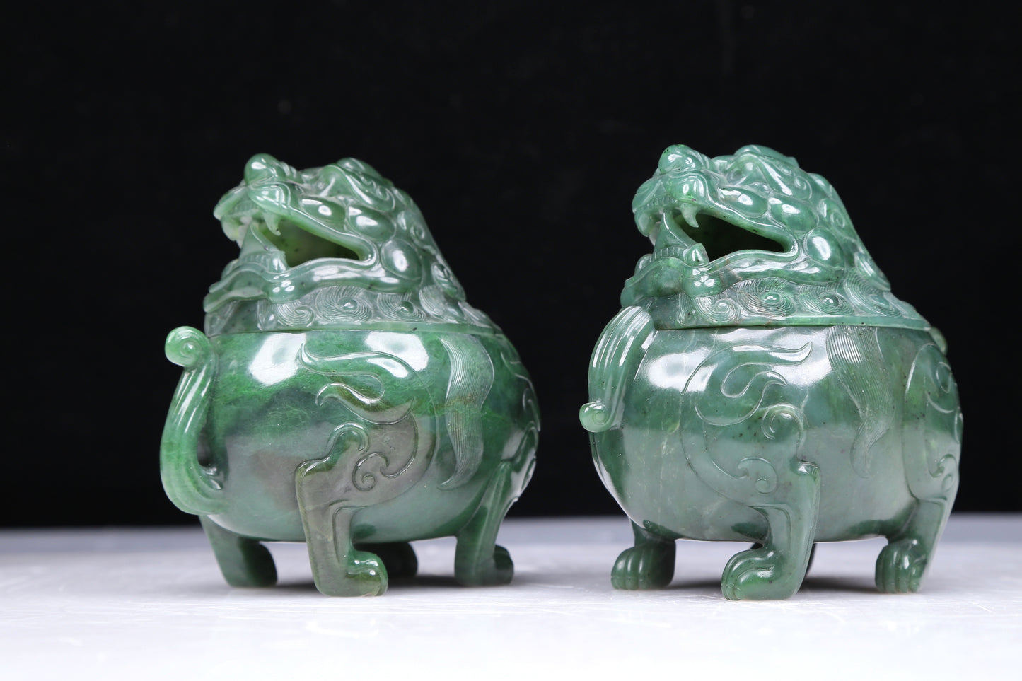 An Excellent Pair Of Imperial Jasper Lion-Form Censers