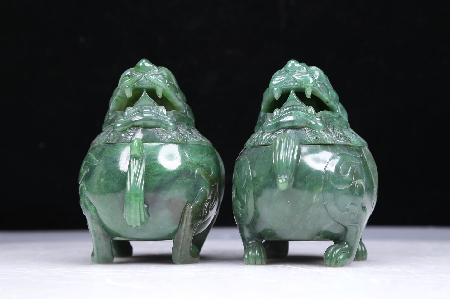 An Excellent Pair Of Imperial Jasper Lion-Form Censers