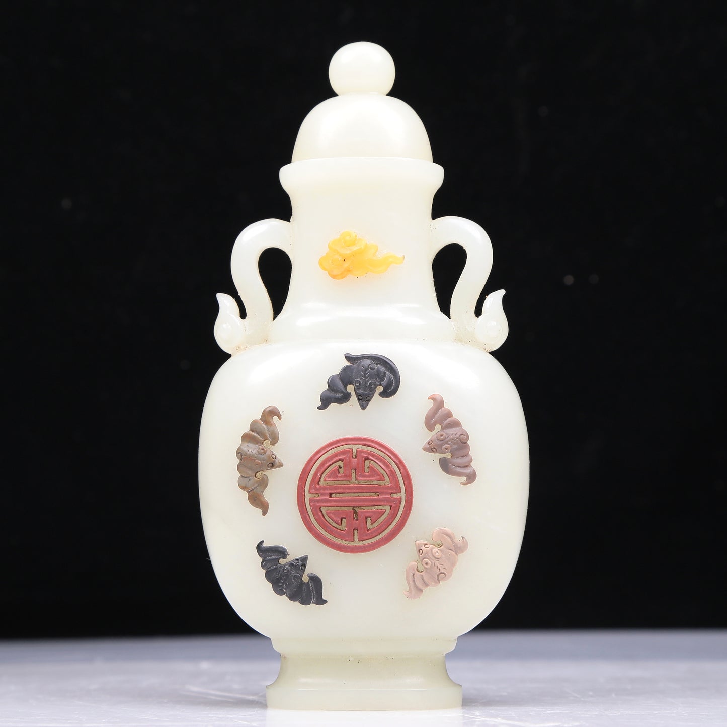 An Excellent White Jade Gem-Inlaid 'Bat' Vase And Cover