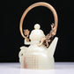 An Excellent White Jade 'Poem' Teapot With A Gilt-Bronze 'Dragon' Overhead Handle And Stand