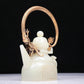 An Excellent White Jade 'Poem' Teapot With A Gilt-Bronze 'Dragon' Overhead Handle And Stand