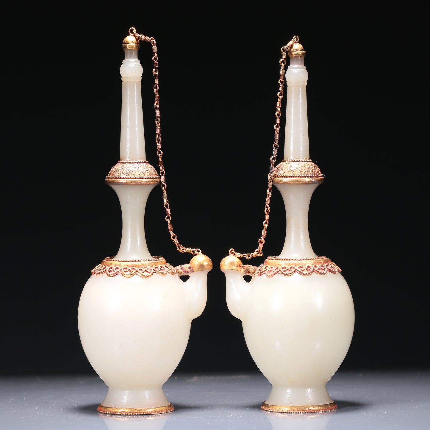 A Precious Pair Of White Jade Gilt-Silver-Mounted 'Flower' Pots