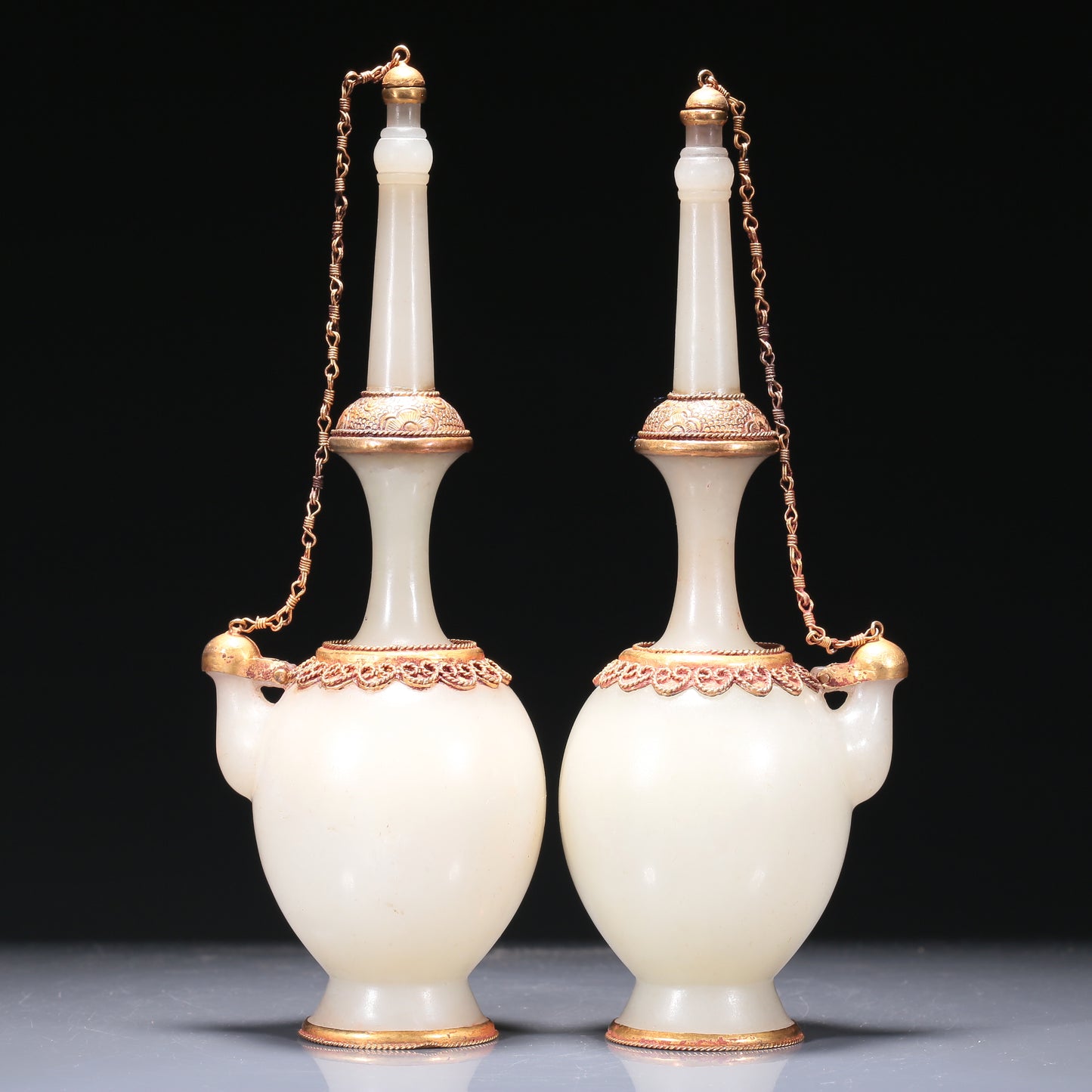 A Precious Pair Of White Jade Gilt-Silver-Mounted 'Flower' Pots