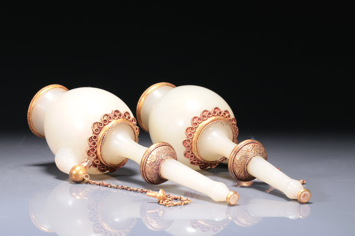 A Precious Pair Of White Jade Gilt-Silver-Mounted 'Flower' Pots