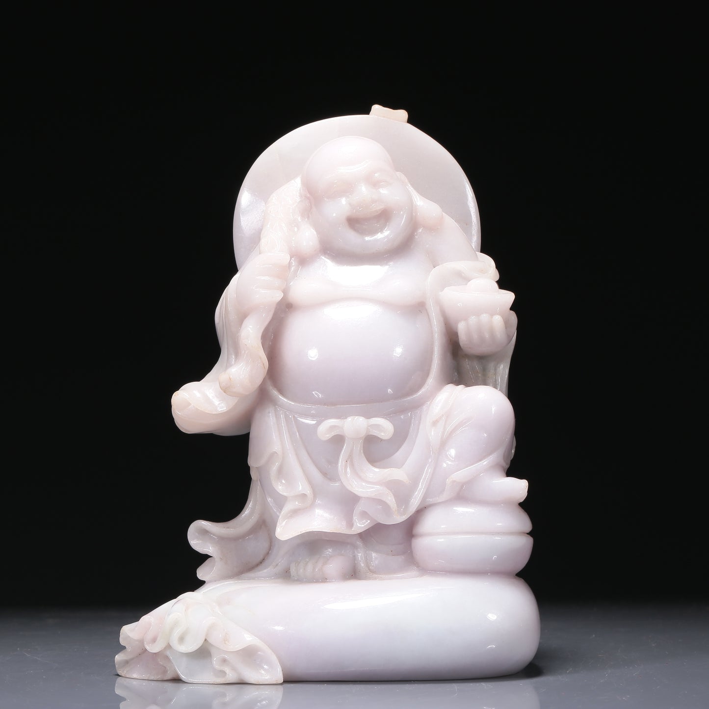 A Wonderful White Jade Figure Of Maitreya