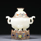 A Brilliant White Jade Gilt-Silver Gem-Inlaid Tripod Censer And Cover