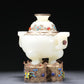 A Brilliant White Jade Gilt-Silver Gem-Inlaid Tripod Censer And Cover