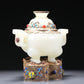 A Brilliant White Jade Gilt-Silver Gem-Inlaid Tripod Censer And Cover