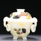 A Brilliant Imperial White Jade Gem-Inlaid 'Bird& Flower' Tripod Censer And Cover