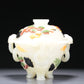 A Brilliant Imperial White Jade Gem-Inlaid 'Bird& Flower' Tripod Censer And Cover