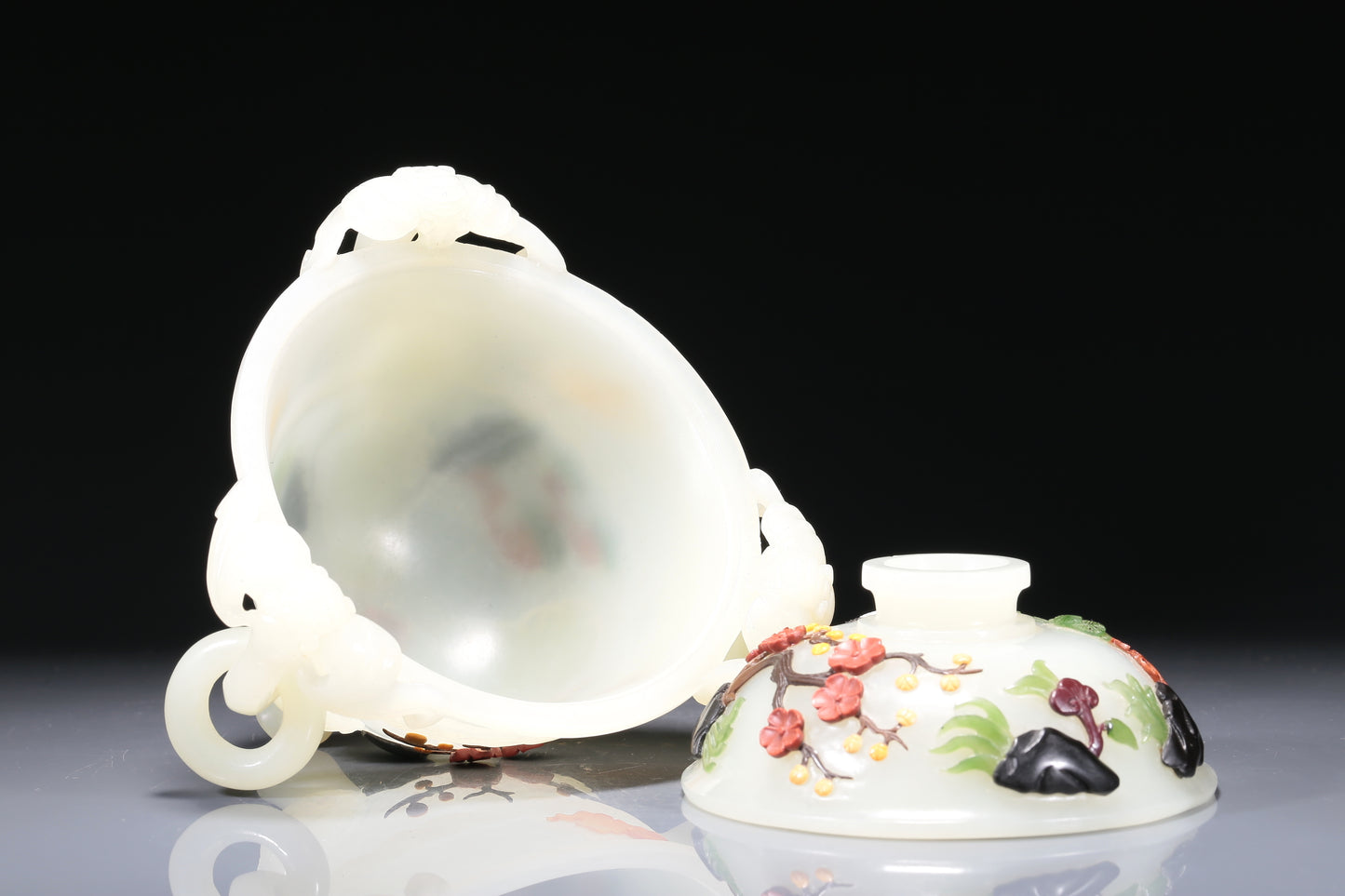 A Brilliant Imperial White Jade Gem-Inlaid 'Bird& Flower' Tripod Censer And Cover